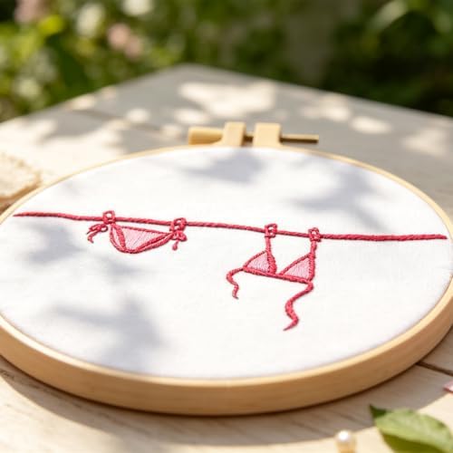 Crafmanoe Easy Hand Embroidery Kits for Adults Beginners, Embroidery Starters Kits, Pink Bikini Stamped Cross Stitch Kits Needlepoint Kits for Beginners Adults, Embroidery Hoop, Thread, Video Tutorial - Image 6