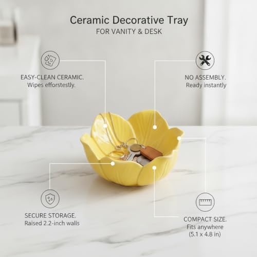 Ceramic Tulip Flower Catchall Tray, Small Jewelry & Key Organizer for Vanity Desk, Compact Decorative Dish with Raised Edges - Image 5