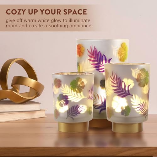 Eywamage Small Battery Operated Table Lamp, Glass Floral Lamp with Remote Timer, Cordless Accent Lamp Light for Bedroom Living Room - Image 6