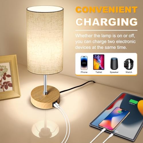 Unicozin Small Table Lamp, 3CCT & 7 RGB Color Changing, Dimmable Nightstand Lamp with Wood Grain Base, Touch Bedsides Lamp for Bedroom, Office, Kids Room, Nursery, Party, Beige Shade - Image 7