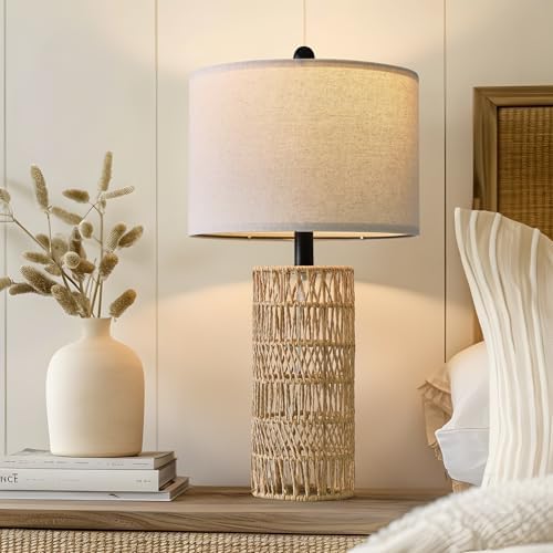 OYEARS 22.5" Boho Table Lamps Set of 2 for Living Room, Bedside Lamp for Nightstands, Rattan Lamp for Bedroom, Farmhouse Table Lamp for Room Decor, End Table, Retro, Brown（Not Include Bulbs） - Image 6