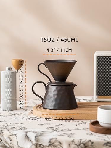 Pour Over Coffee Maker,Ceramic Coffee Maker With 40 pcs Paper Filter，15oz/450ml Ceramic Pour Over Coffee Dripper (Retro gold) - Image 2