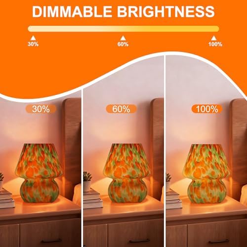 Mushroom Lamp, Green&Orange, Small Glass Bedside Lamp - Image 3