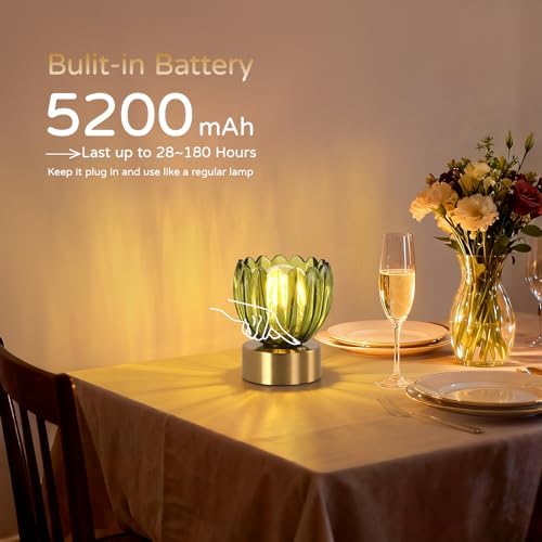 Shenmoyl Cordless Small Table Lamp with 5200mAh Battery & Touch Control, Battery Operated Tulip Table Lamp with 3 Colors, Rechargeable Mini Table Lamps for Bedsides, Bedroom, Nightstand (Green) - Image 2