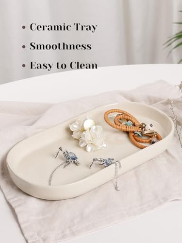INGOFIN 7" Ceramic Bathroom Vanity Tray - Bathroom Organizer Countertop Tray for Perfume, Jewelry, Candles, Small Kitchen Counter Soap Tray, Decorative for Bathroom Vanity and Toilet Tank, Beige - Image 4