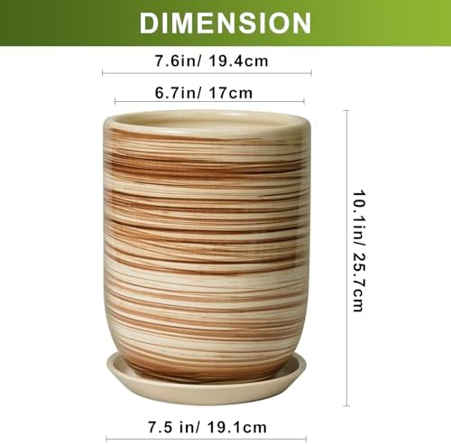8 Inch Plant Pot, Ceramic Planter for Outdoor Plants, Large Plant Pot Indoor with Drainage Hole and Saucer, Modern Flower Pot for Home Garden Decor Yellow - Image 3