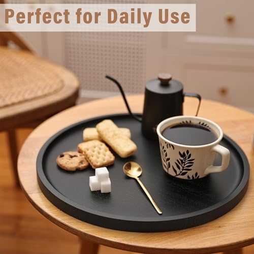 Round Wooden Serving Tray, 11 Inch Acacia Decorative Tray, Black - Image 3