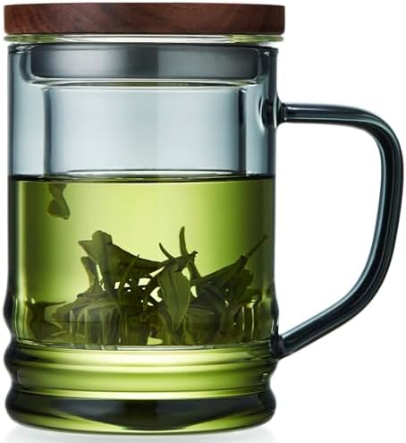 Unbreakable Glass Tea Cup with Infuser and Lid 14.5 fl oz, Heat Resistant Borosilicate Glass Tea Infuser Mug for Blooming and Loose Leaf Tea, Gas Stovetop Safe by Unbreakable