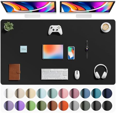 Aothia Faux Leather Desk Mat - Large Mouse Pad, Non-Slip PU Leather Blotter, Waterproof Writing Surface for Office and Home (Black, 63" x 24") by AothiaSimpleNaturalUnique