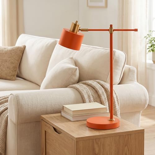 OYEARS 22.2" Modern Desk Lamp, Metal Table Lamp with LED Bulb, Adjustable Reading Lamps for Living Room, Mid Century Task Lamp for Home Office, Industrial Bedside Lamps with Solid Base, Orange - Image 3