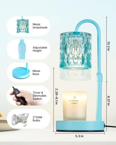 CASTLELIFE Dimmable Candle Warmer Lamp with Timer, Height Adjustable Candle Warmer for Jar Candles,for Home Decor House Warming Gifts, Birthday Gifts for Women,Lake Blue-Glass - Image 2