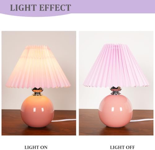 Meefad Modern Pleated Small Table Lamp Aesthetic Cute Night Light in Pink - Image 5