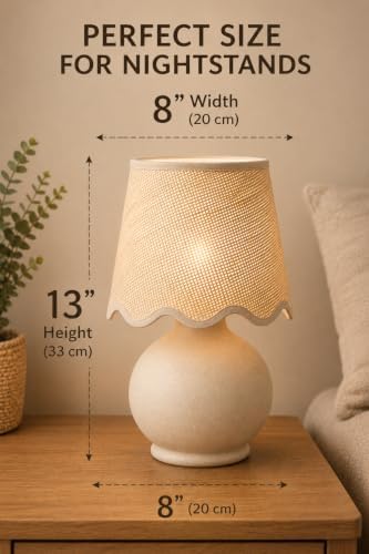 Benton Ceramic Table Lamp with Fabric Shade – 13" Bedside Accent Lamp for Bedroom, Living Room & Nightstand (Beige Cream) - Image 5