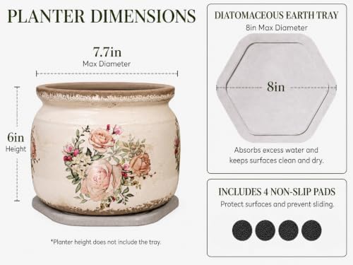 Shabby Chic Ceramic Plant Pots with Decorative Saucer, Gifts for Women - Image 3
