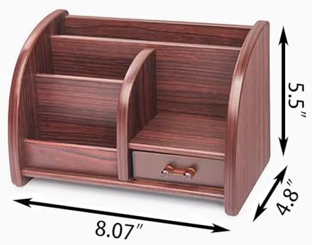 Wooden desktop storage box, office stationery storage stand, wooden pen holder(red-brown) - Image 2
