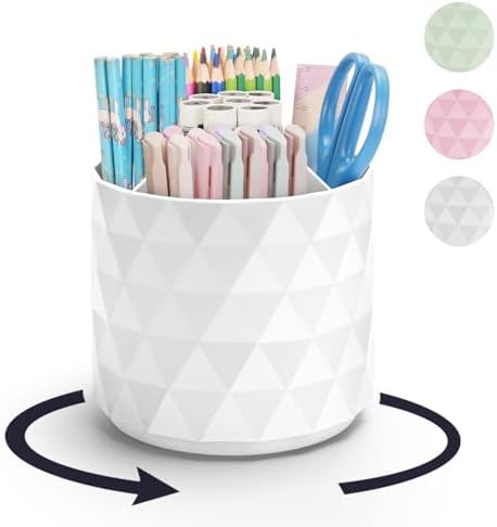 minimaliving Desk Organizer,Sparkling Diamond-like Pen Holder for Desk 360°Rotating Office Accessories,Pencil Cup with 5 Compartments Storage Box Caddy for Office,School,Home,Art Supply(White) by minimaliving