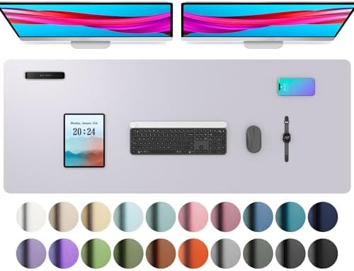 Aothia Large PU Leather Desk Pad Protector – Non-Slip Mouse Pad & Writing Mat for Office/Home, Waterproof, Easy to Clean (Smoky Lavender, 48" x 17") by AothiaSimpleNaturalUnique