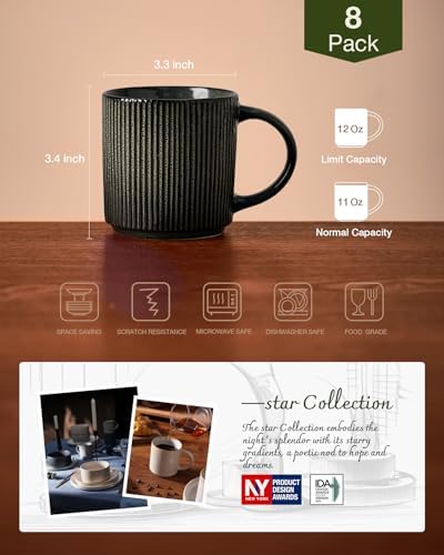 famiware Coffee Mug Set of 8, Star 12 oz Ceramic Mugs Cups Set with Handle - Image 4