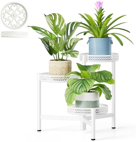 3 Tiered Tall Plant Stand Indoor Outdoor, Metral Plant Shelf for Corner Display Rack, Multi-Tier Folding Planter Pot Holder Flower Stand for Living Room Balcony Garden Patio - WhiteWave by Unknown