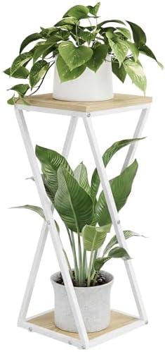 Bamworld Tall Plant Stand Indoor Corner Plant Shelf White by Bamworld