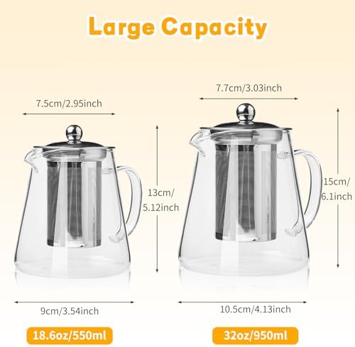 Glass Teapot with Stainless Steel Infuser, Borosilicate Glass Tea Maker, Stovetop Safe (950ML) - Image 3