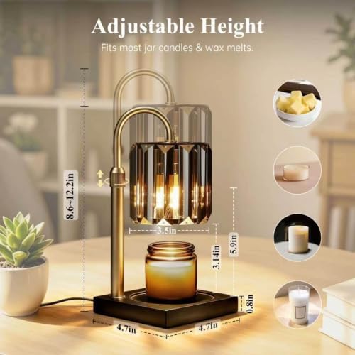 Yuichoy Candle Warmer Lamp with Timer, Dimmable Electric Candle Wamer Adjustable Height, Gifts for Women Mom, Glass Modern Candles Melter Lamp, Black - Image 5