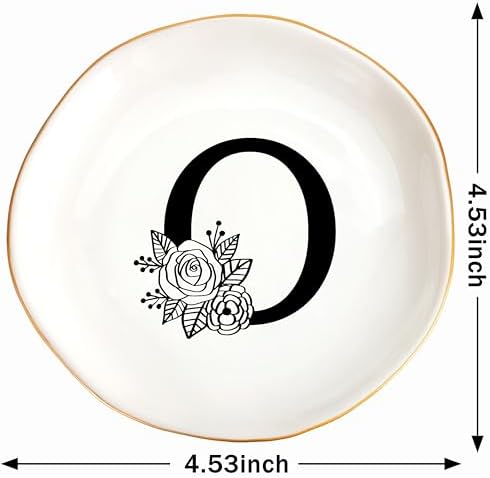 JoycuFF Initial O Ceramic Jewelry Tray, Bridesmaid Bride Gifts, Mothers Day Christmas Anniversary Engagement Birthday Gifts for Women Couples, Trinket Dish for Rings Earrings Necklaces Bracelets Keys - Image 6