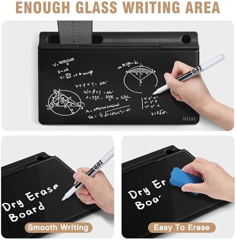 SELEAD Desktop Glass Whiteboard with Storage, 5 Markers and 1 Eraser, Black - Image 3