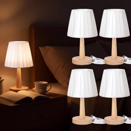Gerrii 4 Pack Small Bedside Table Lamps, Pleated Shade, Wood Base by Gerrii
