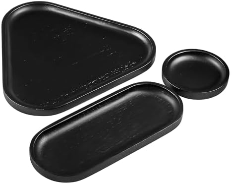 Normcore 3 Pack Valet Tray Bundle, Coffee Trays, Serving Trays, Irregular Handmade Walnut Wooden Plates, Set of 3 Stacking Decorative for Coffee Table, Natural Black Stained Oak Wood by NORMCORECOFFEETOOLS