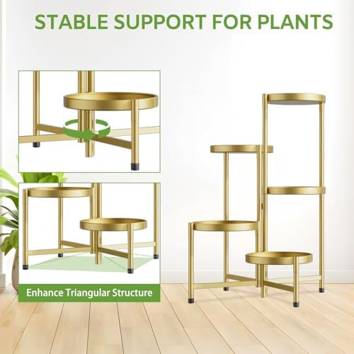 iDavosic.ly 5 Tier Large Plant Stand Indoor Outdoor, 10 In Wide Tray, Gold - Image 6
