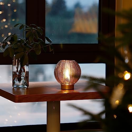 LUSHARBOR Battery Operated Decorative Glass Table Lamp with Timer Amber - Image 2