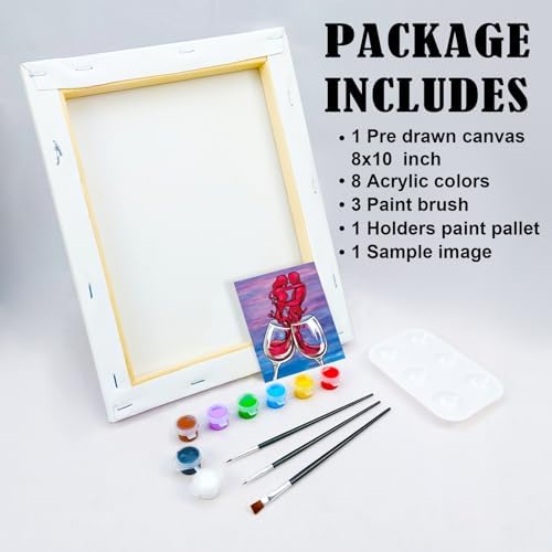 VOCHIC Couple Canvas Painting Kit Pre Drawn Canvas for Painting for Adult Party Kit Paint and Sip Party Supplies Wine Glasses Paint Art Set 8x10 inch Valentine - Image 5
