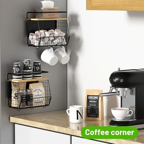 Ofiray-home Magnetic Shelf for Fridge with Wood Lid, Fruit Potato and Onion Storage Bins, Pantry Organizers & Storage, Large Container Magnetic Spice Rack for Refrigerator, Kitchen Counter (Black, 2) - Image 4