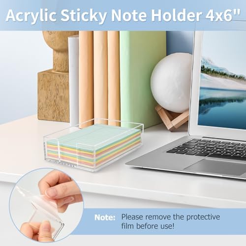 Acrylic Sticky Note Holder, 4 x 6 Crystal Clear Sticky Note Dispenser Acrylic Notepad Holder for School Home Office Desk Organization - Image 2