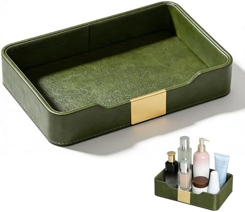 Green Luxury Leather Jewelry Tray - Stylish Desk Accessories & Nightstand Organizer for Holding Jewelry, Watch, Keys, Phone & Wallet (Entryway/Desktop Decor) by Unknown