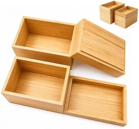 4-Pack Bamboo Drawer Organizer, Stackable Desk Storage Trays by Unknown