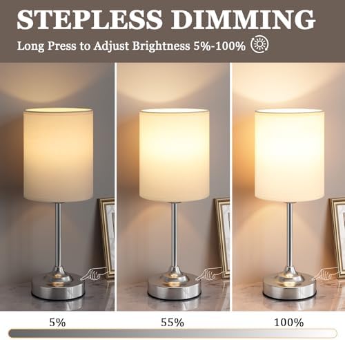 Touch Control Cordlss Table Lamp, USB-C Rechargeable Lamp with Stepless Dimming, 4000mAh Battery Operated Bedside Lamp for Bedroom, Living Room, Night Light & Emergency Lighting, Silver, 2 Pack - Image 2