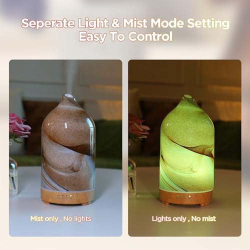 Essential Oil Diffuser Hand Blown Glass Aromatherapy Diffuser - Ultrasonic Cool Mist Scent Aroma Diffuser, Whisper Quiet with Auto Shut-Off, Timer Setting &7 Colors Night Light for Home - Image 5