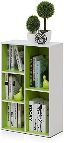 Furinno LUDER Book Shelf, 5-Cube Bookshelf, Reversible Bookcase, 9.4 x 19.5 x 31.5, Easy Assembly, for Living Room, Bedroom, Home Office, White/Green by Furinno-FitsYourSpaceFitsYourBudget