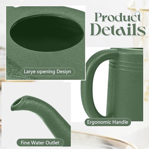 Hand Plastic Watering Can for Home Plant Garden - with Long Stem - 1/4 Gallon - Green - Image 3