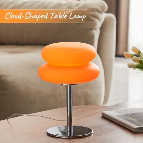 Orange Mushroom Lamp, Mid Century Modern Lamp for Nightstand, Dimmable Retro Egg Tart Bedside Lamps, Home Decor Ambient Lighting Aesthetic Cute Lamps for Bedroom Living Room (NOT Glass) - Image 2