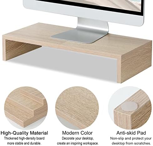 TEAMIX 20 inch Wood Monitor Stand Riser, Wooden Desktop Stand Shelf, Maple - Image 4