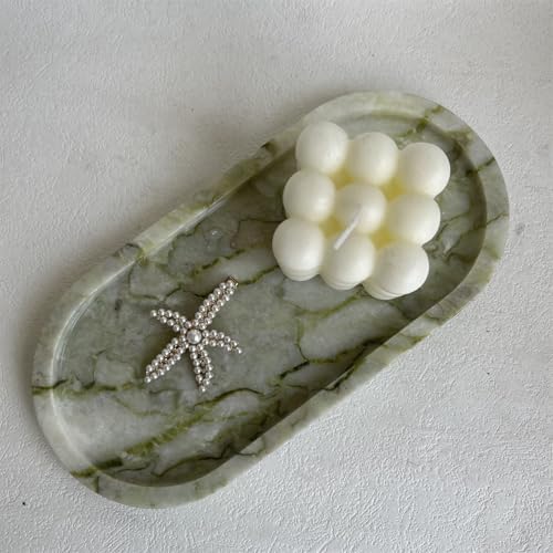 Natural Marble Oval Tray Ornaments Vintage Small Tray Storage Dish for Counter, Vanity, Dresser, Nightstand and Desk (Green Emerald) - Image 7