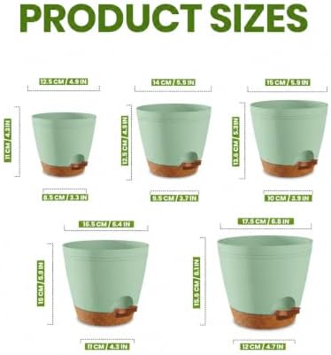 Utopia Home Self Watering Pots for Indoor Plants 6.8"/6.4"/5.9"/5.5"/4.9" Set of 10, Planters for Indoor Plants, Small Multi-Size Flowerpot, Plant Pots with Drainage & Reservoir (Olive Green) - Image 3