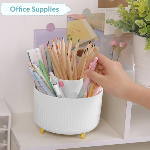 SKYDUE 360 Rotating Organizer - Dual-Purpose Pen & Pencil Holder with 5 Slots, Suitable for Office, School, or Home (White) - Image 2