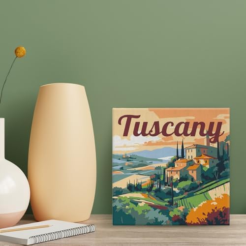 Figured'Art Mini Paint by Numbers Kit for Adults with Frame Travel Poster Tuscany Summer Small Format 8"x8" - Craft Art Painting DIY Canvas Already Stretched on a Wooden Frame - Image 2
