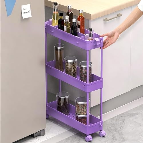 2 Pack 3 Tier Slim Storage Cart, Bathroom Rolling Utility Organizer - Image 3
