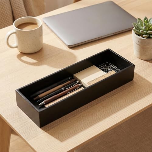 Black Bamboo Drawer Organizer, Rectangular Storage Tray, 12 x 4 x 2 Inch - Image 6