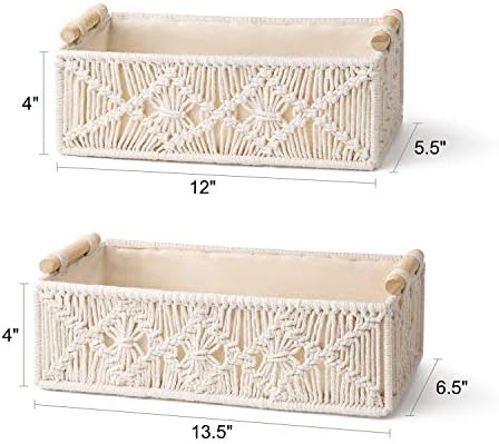 Mkono 2Pc Macrame Storage Basket, Boho Decor Toilet Paper Organizer, Ivory - Image 6